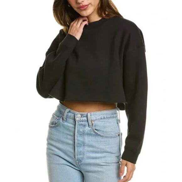 WeWoreWhat Black Cropped Boxy Pullover Sweatshirt Women's Large - Picture 1 of 6